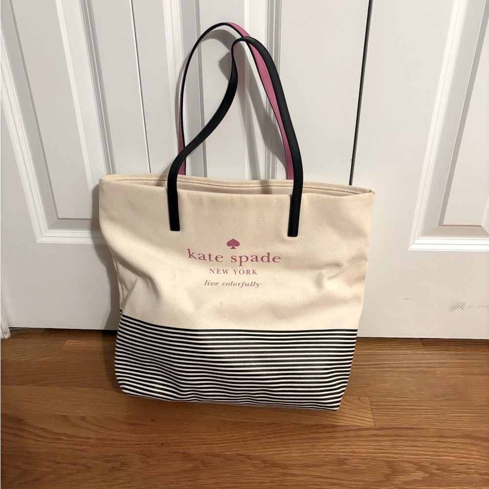 kate spade Canvas Tote in Cream, Black & Pink - Picture 8 of 8